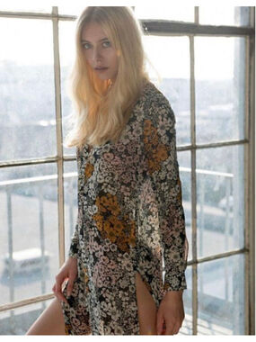 H&M Conscious Floral Maxi Shirt Dress Sheer Side Slit Women's 4